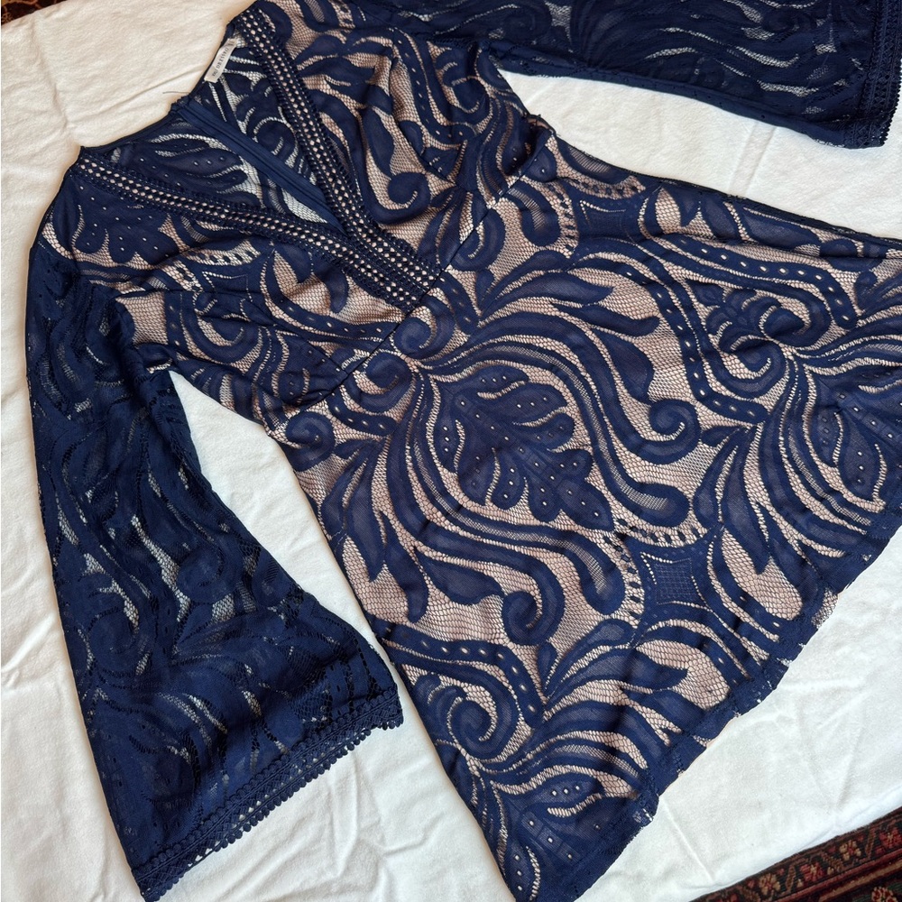Elegant Navy Long Sleeve Dress